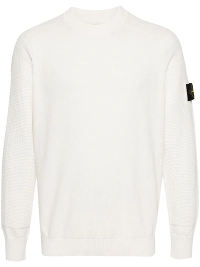Stone Island Crewneck Knit In Soft Organic Cotton With Micro Stitching In White