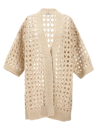 Brunello Cucinelli Openwork Knit Cardigan Jumper, Cardigans Beige In Beis