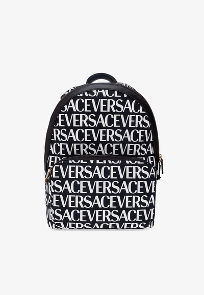 Versace All-over Logo Backpack In Black