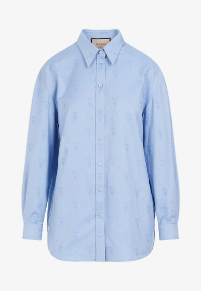 Gucci All-over Logo-embroidery Shirt In Blue