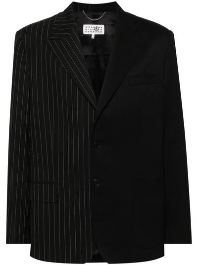 Mm6 Maison Margiela Pinstriped Blazer With Inserts In Black