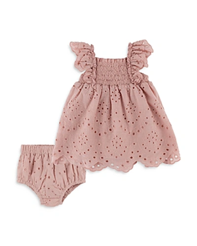 Miniclasix Baby Girls' Cotton Embroidered Eyelet Flutter Sleeve Dress & Bloomers Set - Baby In Mauve