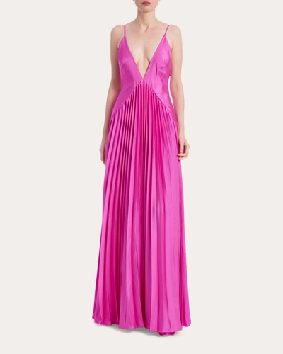 One33 Social Pleated Deep V-neck Backless Gown In Pink