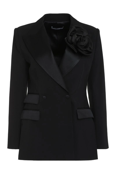 Dolce & Gabbana Double-breasted Virgin Wool Jacket In Black