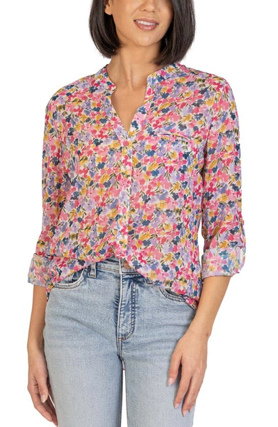 Kut From The Kloth Jasmine Chiffon Button-up Shirt In Larochelle-white / Pink