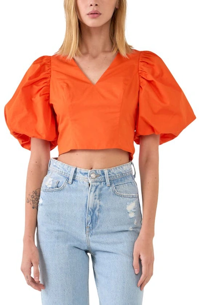 Endless Rose Tie Back Puff Sleeve Top In Orange