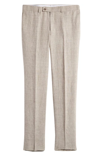 Jack Victor Pablo Flat Front Linen Trousers In Tan