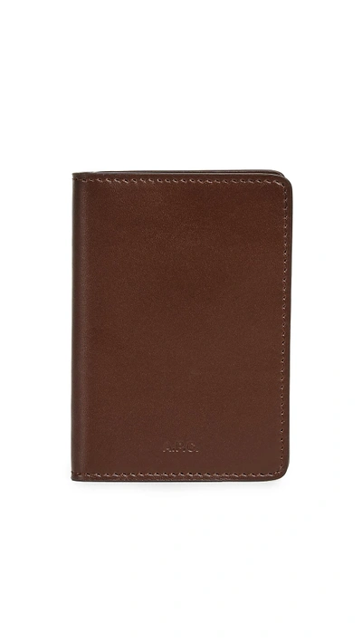 A.p.c. Lisse Brillant Card Case In Brown