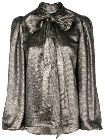 Saint Laurent Metalized Bow Blouse In Metallic