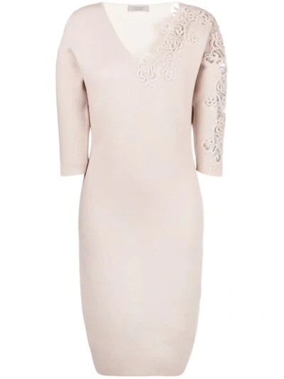 D-exterior Floral Embroidered Dress In Neutrals