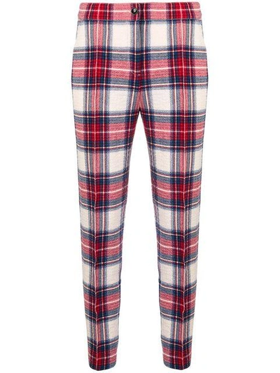 Boutique Moschino Checked Skinny Trousers In Red