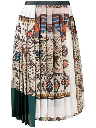 Sacai Printed Pleated Skirt In Neutrals