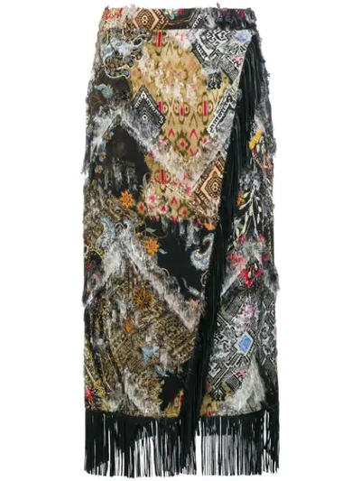 Etro A-line Skirt W/ Leather Fringe In Neutrals