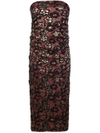 Miu Miu Floral-texture Strapless Tube Dress - Red