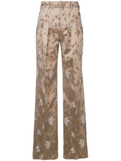 Pt01 Embroidered Floral Trousers - Neutrals