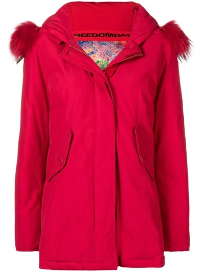 Freedomday Padded Hooded Coat In Red