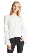 Cupcakes And Cashmere Kristin Cable-knit Bell-sleeve Sweater In Heather Ash