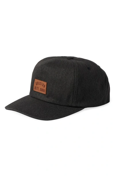 Brixton Woodburn Mp Snapback Baseball Cap In Black Vintage Wash