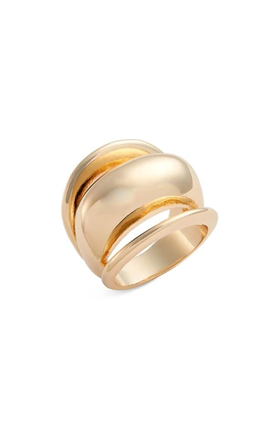 Open Edit Curved Convex Polished Ring In Gold