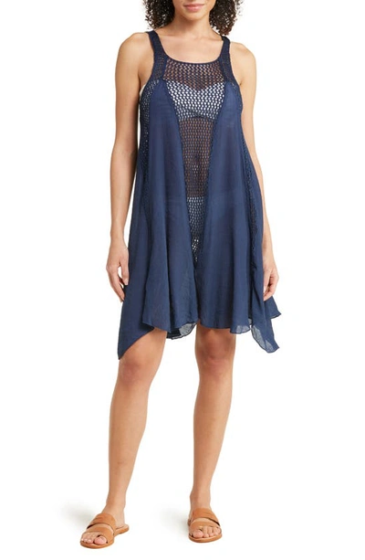 Elan Crochet Inset Cover-up Dress In Navy