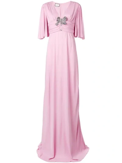 Gucci Bow-detail Flared Maxi Dress In Pink