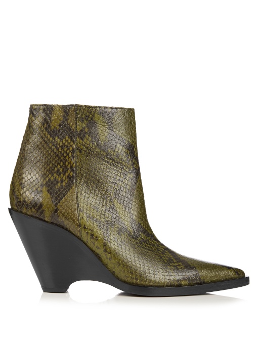 Caroline Snake-effect Leather Ankle Boots In Khaki-green | ModeSens