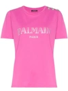 Balmain Metallic Logo Cotton Jersey T-shirt In Rose Fluo