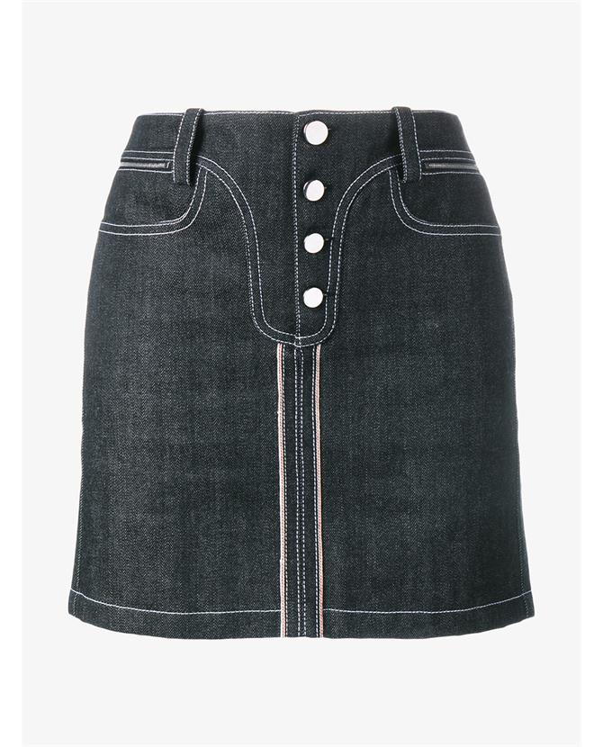 Paco Rabanne Contrast Stitch Denim Skirt In Black | ModeSens