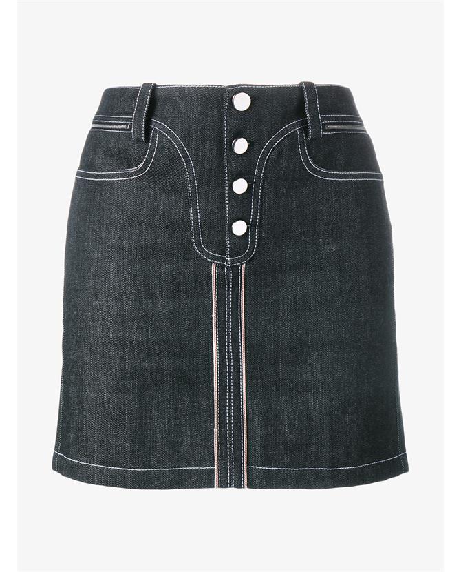 Paco Rabanne Contrast Stitch Denim Skirt In Black ModeSens
