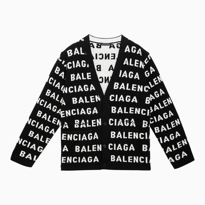 Balenciaga Black/white All-over Logo Cardigan Sweater Women