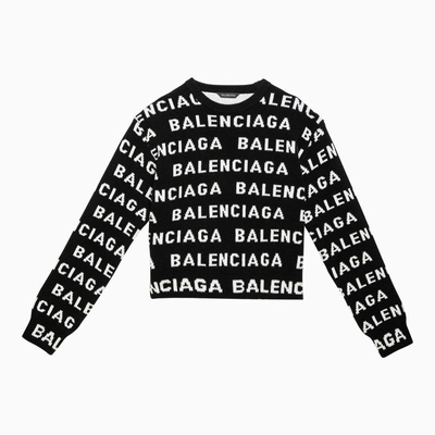 Balenciaga Black/white All-over Logo Sweater Women