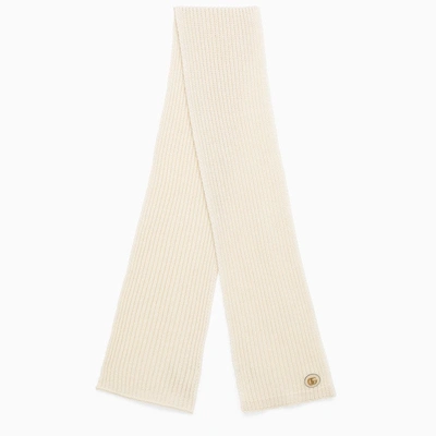 Gucci Ivory Cashmere Scarf With Logo Women In Multicolor
