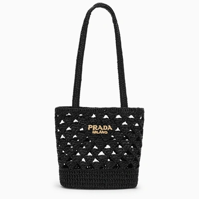 Prada Black Raffia Medium Shoulder Bag Women