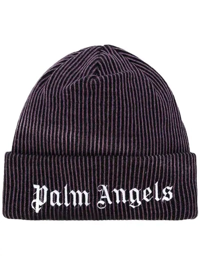 Palm Angels Logo Embroidered Beanie - Purple