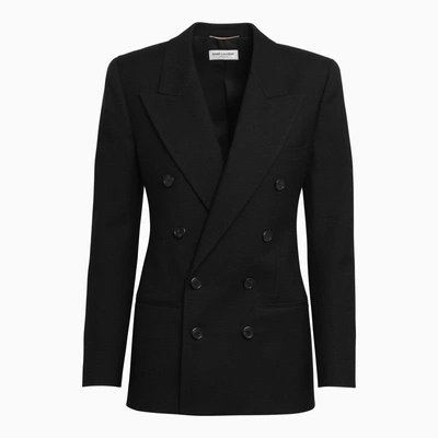 Saint Laurent Black Double-breasted Jacket In Wool Women