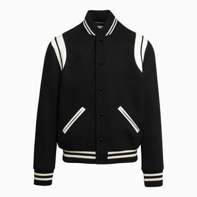 Saint Laurent Black/white Wool Bomber Jacket Men