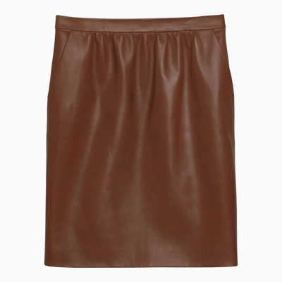 Saint Laurent Brown Leather Skirt Women
