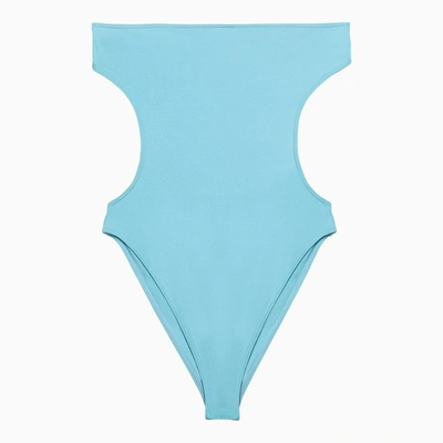 Saint Laurent Topaz Swimming Costume With Cut-out Women In Blue