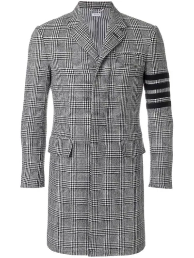 Thom Browne 4-bar Prince Of Wales Check Wool High-armhole Chesterfield Overcoat In Black