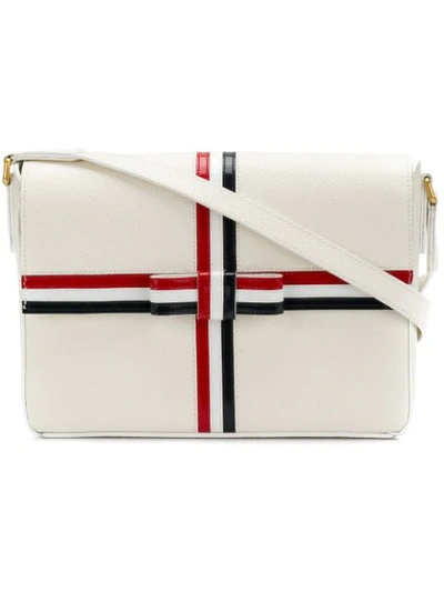 Thom Browne Gift Box Bag With Bow In Leather - White