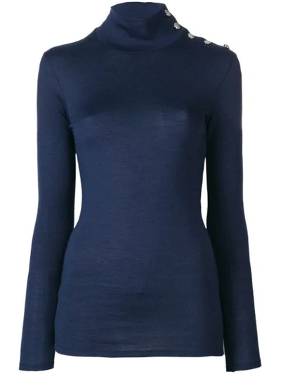 Balmain Fine Knit High Neck Sweater - Blue