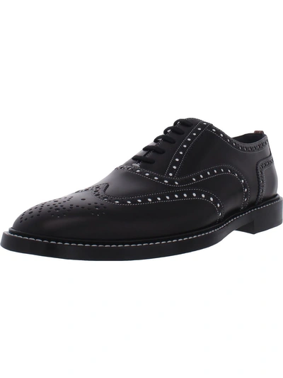 Burberry Lennard Mens Leather Oxford Wingtip Shoes In Black