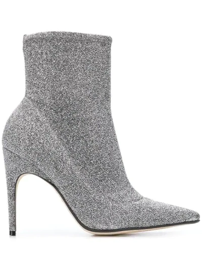 Sergio Rossi Pointed Glitter Boots In Grey