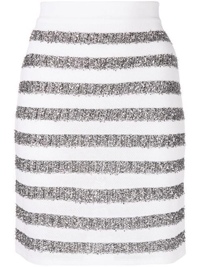 Balmain Lurex-trimmed Striped-knit Mini Skirt In White
