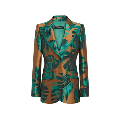 Dolce & Gabbana Lamè Philodendron Jacquard Jacket In Brown