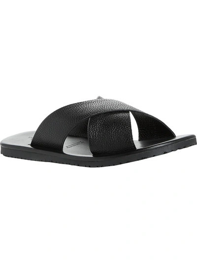 The Men's Store Mens Leather Pebbled Flat Sandals In Black
