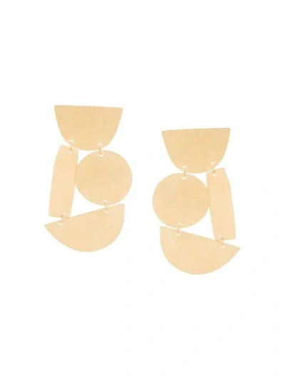 Annie Costello Brown Geometric Oversized Earrings In Metallic