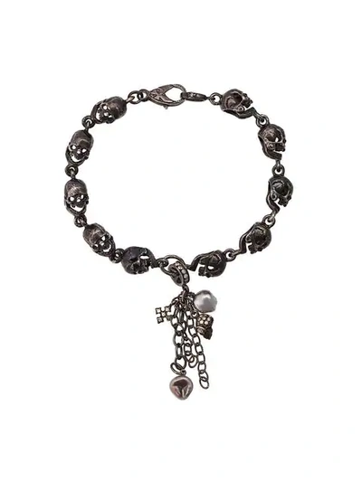 Loree Rodkin Skull And Pearl Charm Bracelet In Metallic