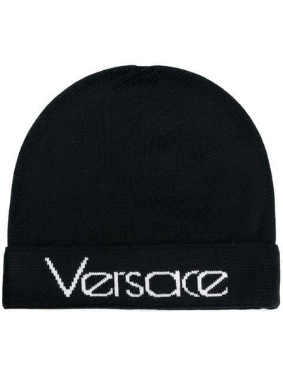 Versace Logo Knitted Beanie - Black
