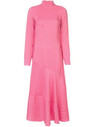 Ganni Lynch Seersucker Maxi Dress In Hot Pink